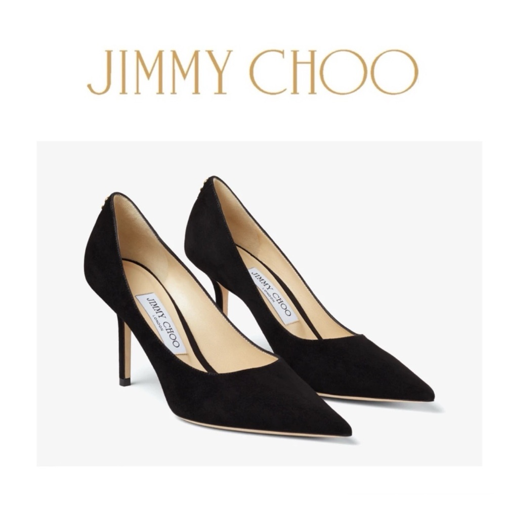 Jimmy Choo Black Pointed-Toe Suede Stiletto Heels